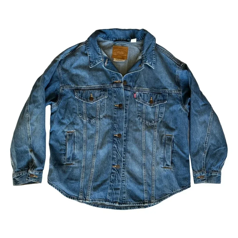 Levi Trucker Jacket Women's Size Large 4 Pocket Front Curved Hem Blue Denim NEW - Picture 11 of 11